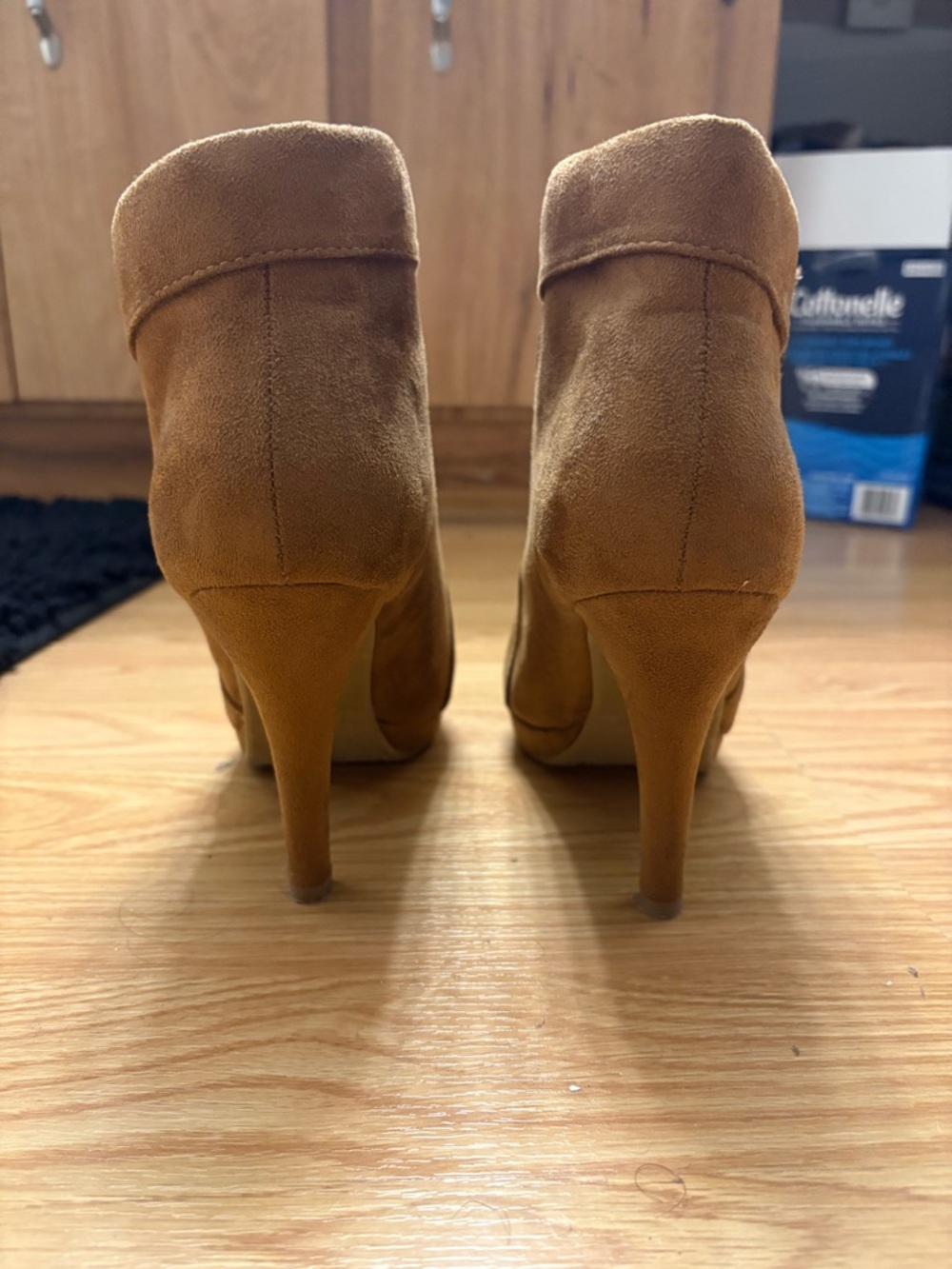 Women's Tan Suede High-Heel Ankle Boots with Side Zipper - Picture 4 of 4